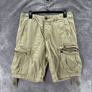 Abercrombie Fitch Shorts Mens 31 Khaki Cargo‎ Drawstring Thick Heavy Y2K VTG